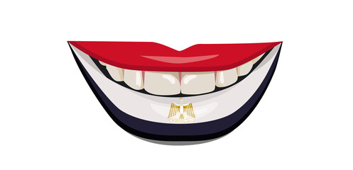 The flag of Egypt on the lips. A woman's smile with white teeth. Vector illustration.