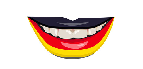 The flag of Germany on the lips. A woman's smile with white teeth. Vector illustration.