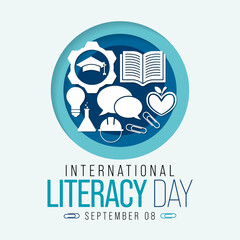 International Literacy day is observed every year on September 8, Its aim is to highlight the importance of literacy to individuals, communities and societies. Vector illustration