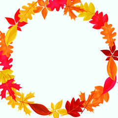 Autumn background frame with colored falling leaves. Vector illustration