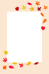 Autumn background frame with colored falling leaves. Vector illustration