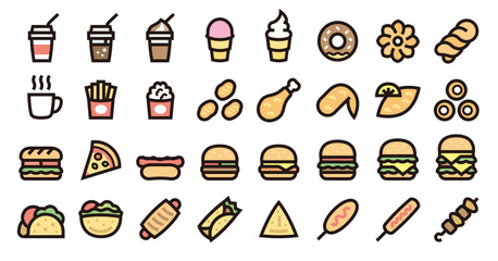 Fast Food Icon Set (Bold outline Color version)