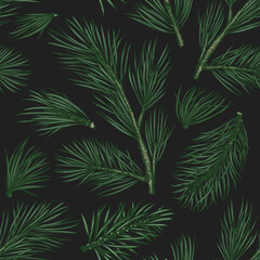 Christmas hand drawn vector seamless pattern. Vintage style botanical illustration. Winter plants xmas banner. Pine background.