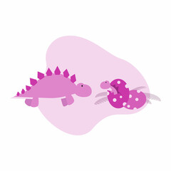 pink dino with mother pink dinosaur and baby pink dinosaur hatched from egg