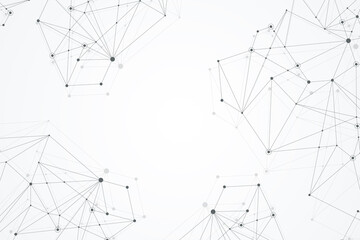 Geometric connected background lines and dots. Simple technology abstract graphic background design, illustration.