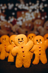 Scary halloween cookies, selective focus decoration on the black background. Halloween style