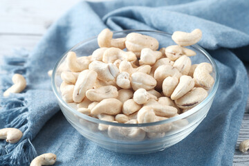 cashew nut in a bowl on table close up