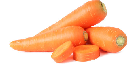 Fresh Carrots with sliced isolated on white background.