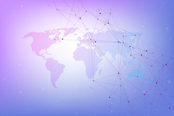 Global network connections with world map. Internet connection background. Abstract connection structure. Polygonal space background, illustration.