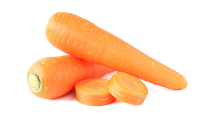 Fresh Carrots with sliced isolated on white background.