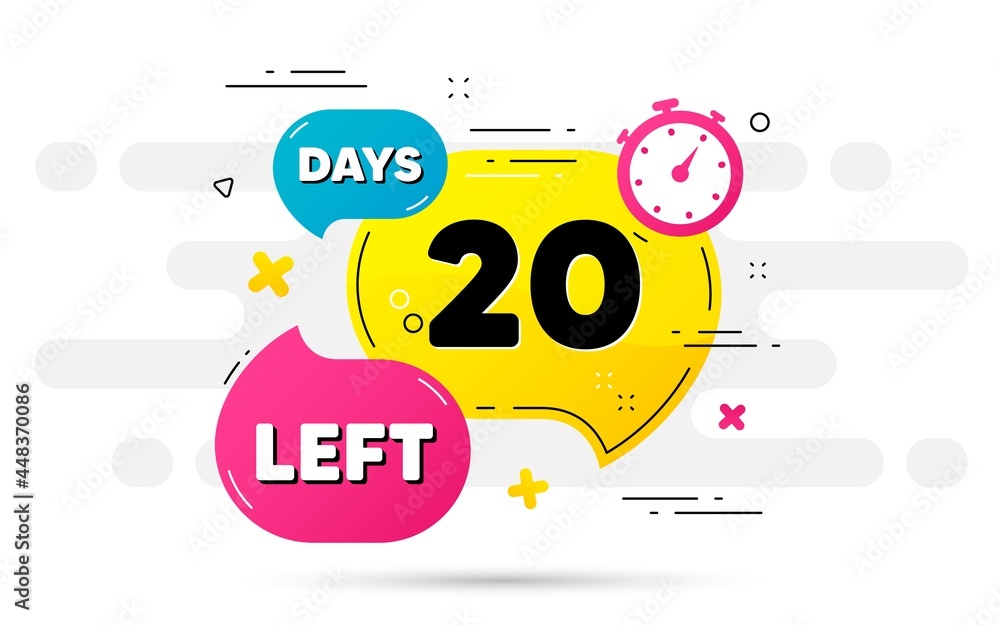 Poster twenty days left icon. countdown number on abstract flow pattern. 20 days to go sign. count offer da