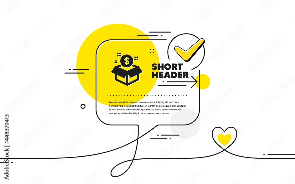 Poster post package icon. continuous line check mark chat bubble. paid service sign. post package icon in c