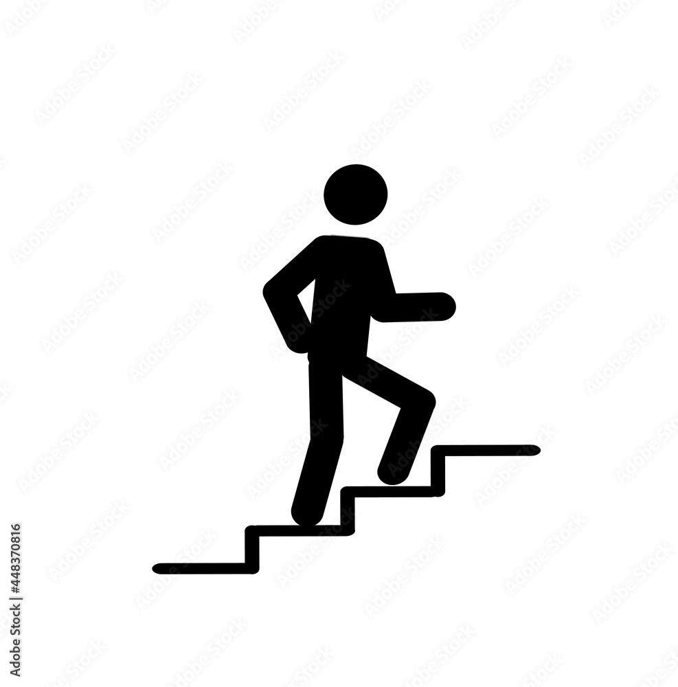 Sticker a man walking on a white background, a man walking up the stairs, a pictogram