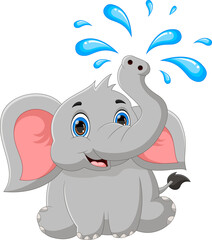 cartoon baby elephant playing water