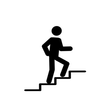 A Man Walking On A White Background, A Man Walking Up The Stairs, A Pictogram