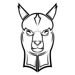 Black and white line art of lama head. Good use for symbol, mascot, icon, avatar, tattoo,T-Shirt design, logo or any design.