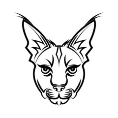 Black and white line art of wildcat head. Good use for symbol, mascot, icon, avatar, tattoo,T-Shirt design, logo or any design.