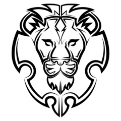 Black and white line art of the front of the lion head It is sign of leo zodiac Good use for symbol mascot icon avatar tattoo T Shirt design logo or any design