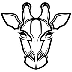 Black and white line art of giraffe head. Good use for symbol, mascot, icon, avatar, tattoo,T-Shirt design, logo or any design.