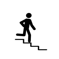 a man walking on a white background, a man walking down the stairs, a pictogram