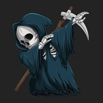 Grim Reaper Skeleton Doing Dabbing Dance, Halloween Character Dab Movement