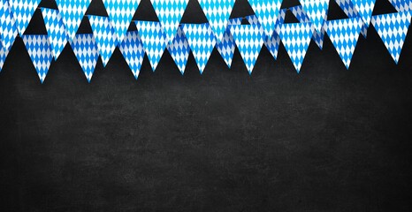 Rustic background for Oktoberfest with bavarian white and blue flags- 3D rendering