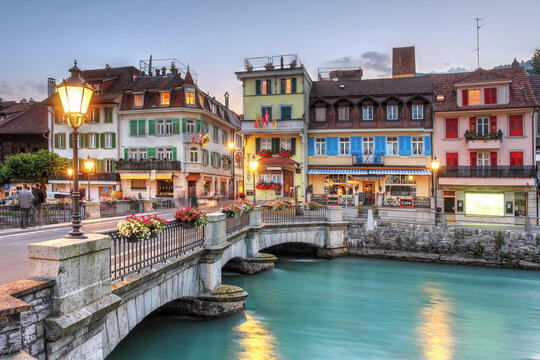 Bridge over the Aare River between Interlaken and Unterseen, in Bern Canton, Switzerland