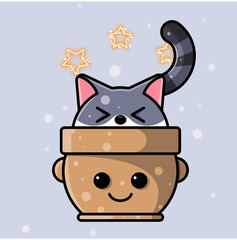 cat in a vas for icon, logo, sticker and illustration.