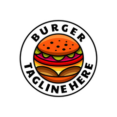 Vector Cartoon Burger With Lettuce,Tomato And Cheese.Logo for business in the industry of restaurant ,bakery,cafe,bar,or sticker and tshirt etc.