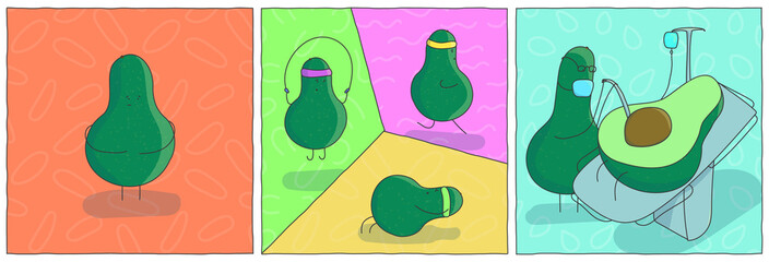 Avocado Fitness. Seamless patterns included