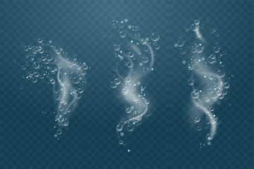 Set of bubbles under water isolated vector illustration on transparent background. Bubble fizz air.