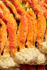 Snow crab legs on display at the market