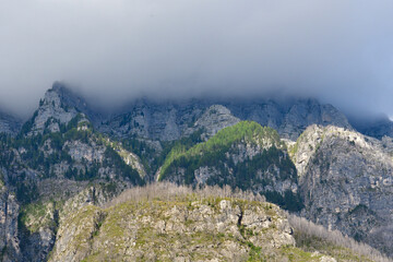 Mount Cimone im Raccolana-Tal in Italien im Nebel	