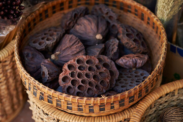 Dried autumn props on display at the market