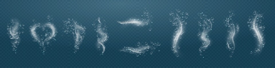Set of bubbles under water isolated vector illustration on transparent background. Bubble fizz air.