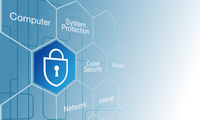 Vector illustration of cyber security. Banner background for digital security technology, internet network, and cloud computing.