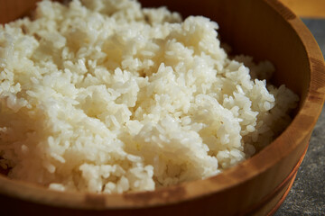 Ripe rice in bamboo barrels