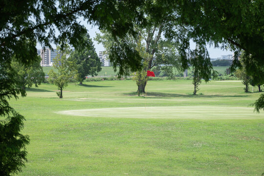 風が吹き抜ける夏のゴルフ場　荒川河川敷　川口市