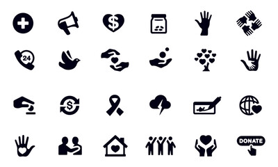 Charity and Relief Work vector symbols and icons