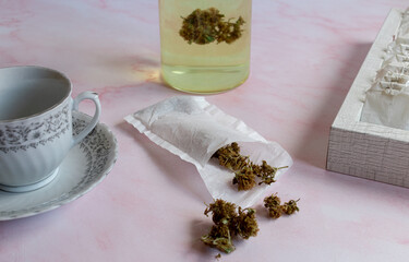 tea bags with medicinal cannabis herbs