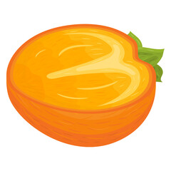 Fresh half cut persimmon fruit isolated on white background. Summer fruits for healthy lifestyle. Organic fruit. Cartoon style. Vector illustration for any design.