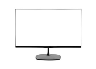 Modern computer monitor with black screen isolated on white