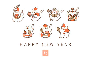 2022トラ猫七福神 年賀状用テンプレート