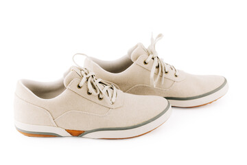 Men's shoes made of natural fabric, insulated on a white background.
