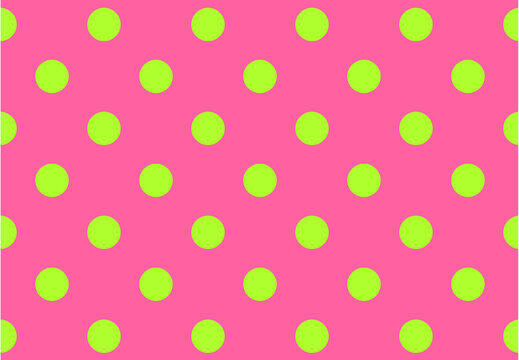 Colorful polka dot seamless pattern: big apple green dots on pink bakground