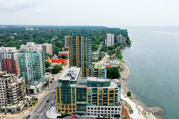 Aerial scene of the waterfront in Burlington, Ontario, Canada
