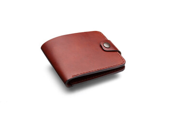 Stylish leather brown men wallet isolated on white background. 