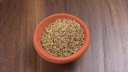 Ajwain Also Know as Ajowan, Caraway or (Trachyspermum Ammi) in spoon and in bowl.