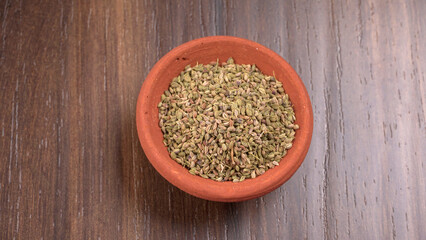 Ajwain Also Know as Ajowan, Caraway or (Trachyspermum Ammi) in spoon and in bowl.