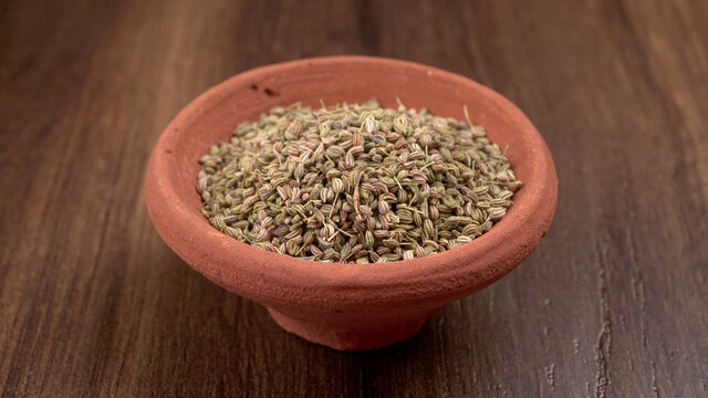 Ajwain Also Know as Ajowan, Caraway or (Trachyspermum Ammi) in spoon and in bowl.